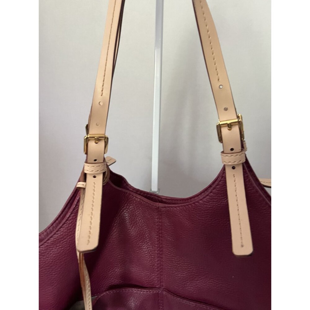 Michael Kors Burgundy Leather Tote Bag With Logo Charm & Adjustable Straps - Picture 4 of 6